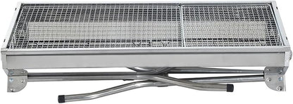 Ni-shore Charcoal Barbecue Grill Stainless Steel Folding BBQ Camping Grill for Shish Kabob, 28inch, Silver