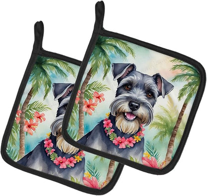 Caroline's Treasures Schnauzer Luau Pair of Pot Holders Kitchen Heat Resistant Pot Holders Sets Oven Hot Pads for Cooking Baking BBQ, 7 1/2 x 7 1/2