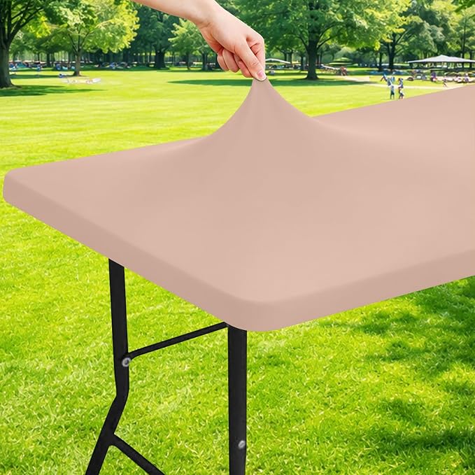 Moosfor Spandex 6 Foot Rectangle Table Cloth, Elastic Fitted Tablecloths for Picnic, Stretch Washable Patio Table Cover for Outdoor, Camping, Banquet and Parties (Nude, 30"x72")