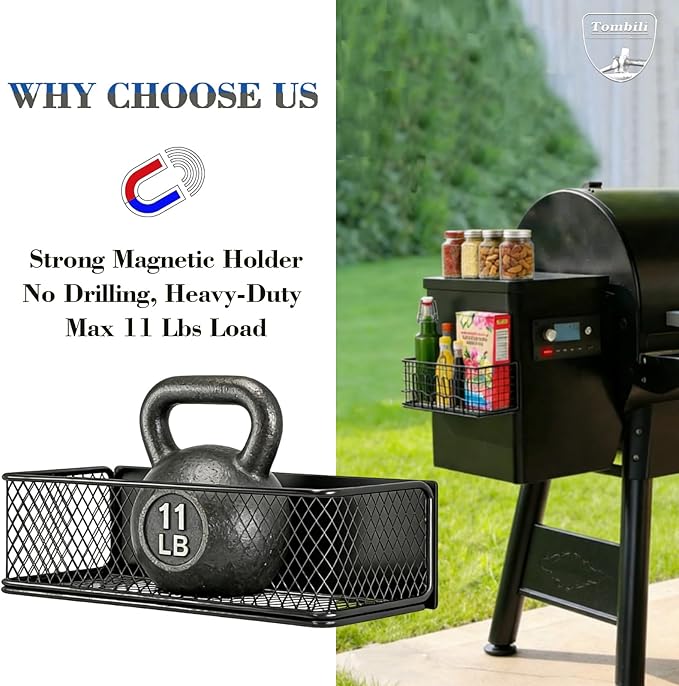 2-Pack Magnetic Storage Bins Fits for Traeger Grills – Compatible with Ironwood 885/650, Pro Series 22/34/575/780, Pit Boss & Z Grills – Outdoor Smoker Accessory Caddy