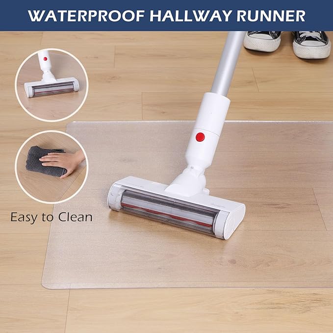 SALLOUS Runner Rug for Hallway, 3x10ft Plastic Floor Mat for Kitchen Entryway, Non-Slip Waterproof Runner Rug for Porch, Laundry, Vinyl Floor Protector Cover for Indoor & Outdoor (Clear)