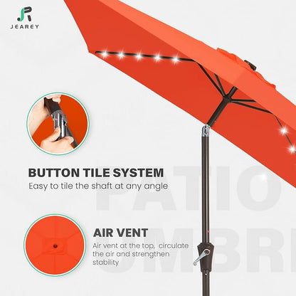 JEAREY 6.5x10' Rectangle LED Lighted Umbrella Patio Umbrella Outdoor w/Tilt | Solar Market Umbrellas with 6 Sturdy Ribs, UV Protection Waterproof Sunproof for Pool, Deck, Backyard(Orange)