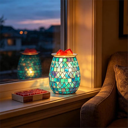 Dicimi Electric Wax Warmer, Mosaic Glass Scented Wax Melt Lamp with Night Light, Flameless Aromatherapy Melter for Home Decor, Unique Gift for Women Mom