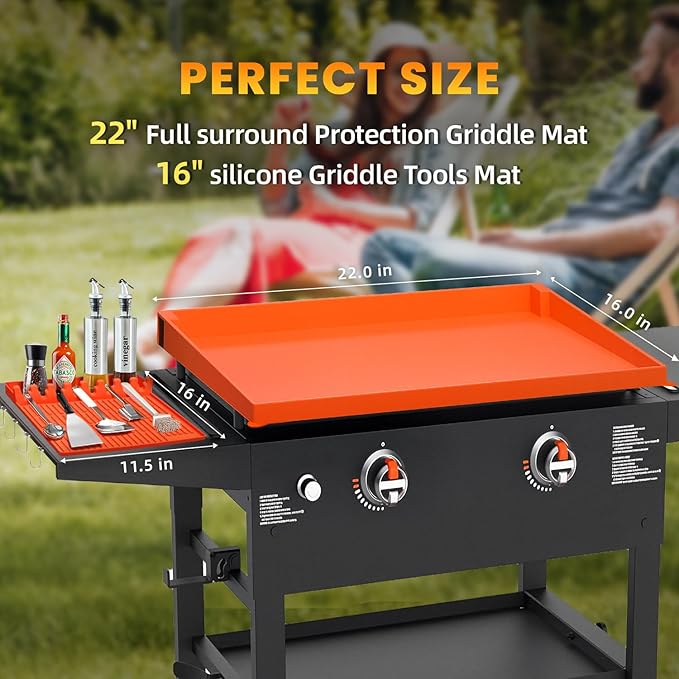 TAOMAND 22" Blackstone Silicone Griddle Cover and 16" Blackstone Griddle Accessories | Comprehensive Protection | Thick & Durable | Reusable & Premium Food-Grade Silicone Grill Mat | from Dirt & Rust