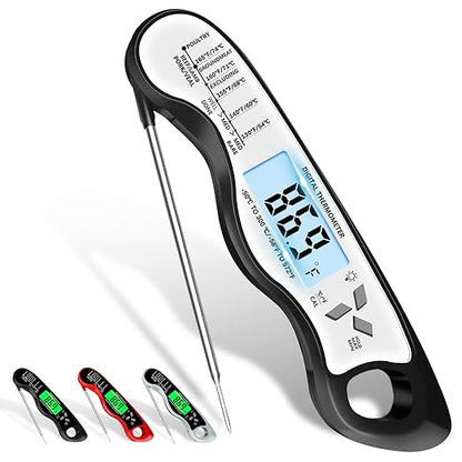 Meat Thermometer Digital，IP67 Waterproof Cooking Thermometer with Backlight, Calibration & Hold Function，Food Thermometer for Cooking,Outdoor Grilling，Suitable as Stocking Stuffers for Men (White-2)