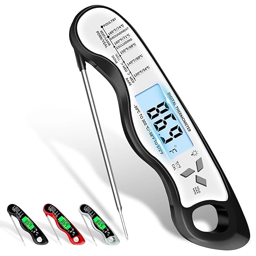 Meat Thermometer Digital，IP67 Waterproof Cooking Thermometer with Backlight, Calibration & Hold Function，Food Thermometer for Cooking,Outdoor Grilling，Suitable as Stocking Stuffers for Men (White-2)