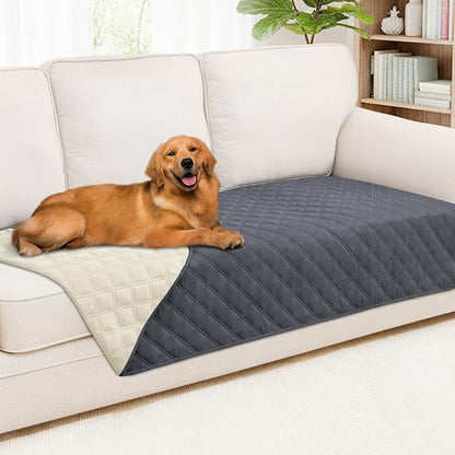 Smiry Waterproof Reversible Pet Couch Covers for Dogs | Pet Friendly, Soft Fabric, Washable Sofa Furniture Protector for Dogs Cat Kids, Checkered (40"x70", Dark Grey/Beige)