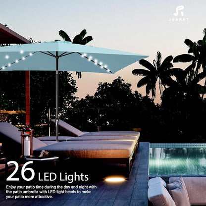 JEAREY 6.5x10' Rectangle LED Lighted Umbrella Patio Umbrella Outdoor w/Tilt | Solar Market Umbrellas with 6 Sturdy Ribs, UV Protection Waterproof Sunproof for Pool, Deck, Backyard(Lake Blue)
