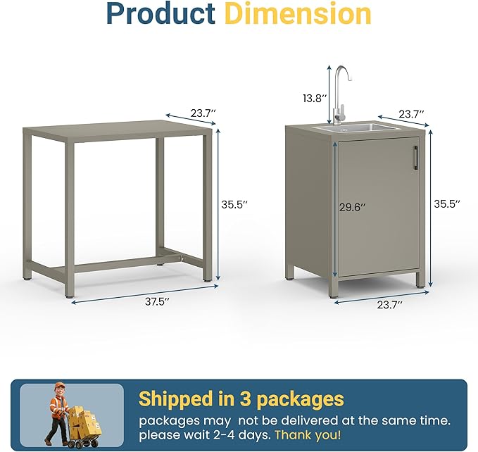 Wisteria Lane Outdoor Storage Cabinet with Stainless Steel Sink, Aluminum Modular Outdoor Kitchen, All Wheather Kitchen Island with Storage, Patio Bar Table for BBQ, Porch，Backyard