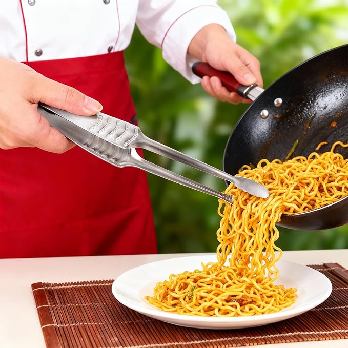 10.8" Metal Food Tong with Non-Slip Comfort Grip Korean and Japanese BBQ Tongs Stainless Steel Kitchen Tongs Serving Tong for Cooking for Serving Food Salad Camping Barbecue