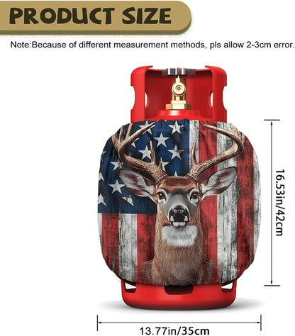 Dual Propane Tank Cover 20lb Gas Tank Cover Outdoor 600D Heavy Duty Waterproof Covers Fits Standard 20 lb Cylinder, 13.7'' x 16.5'' American Flag Deer