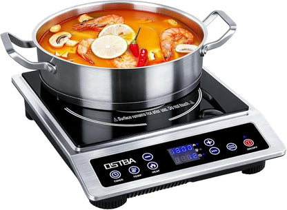 OSTBA Portable Induction Cooktop 1800W, Countertop Induction Burner | 10 Power Levels, 120-460°F Temperature Control, 3H Timer, Boil and Keep Warm Functions, ETL Certified