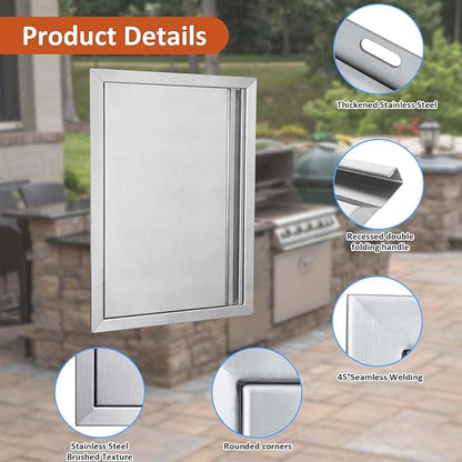 BI-DTOOL Outdoor Kitchen Single Doors 17" W X 24" H BBQ Access Door Thickened 304 Brushed Stainless Steel Doors for Indoor/Outdoor Kitchen Outdoor Cabinet Barbeque Grill or BBQ Island
