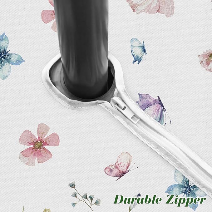 Spring Summer Tablecloth with Umbrella Hole Rectangle 52x70 Inch Spill Proof Wrinkle Free Floral Watercolor Zippered Table Cloth, Soft Fabric Table Cover for Dining, Party, Picnic, Indoor, Outdoor
