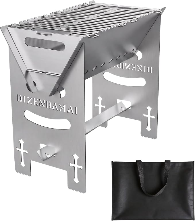 Portable Charcoal BBQ Grill, Extra Tall Heavy Duty Camping Safe | 15.7"x9.1"x15.7",2mm Steel Construction for Outdoor Cook, Family BBQ, Picnic，Detachable, Folds to 3cm Flat for Easy Storage