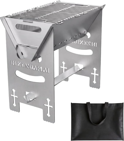 Portable Charcoal BBQ Grill, Extra Tall Heavy Duty Camping Safe | 15.7"x9.1"x15.7",2mm Steel Construction for Outdoor Cook, Family BBQ, Picnic，Detachable, Folds to 3cm Flat for Easy Storage