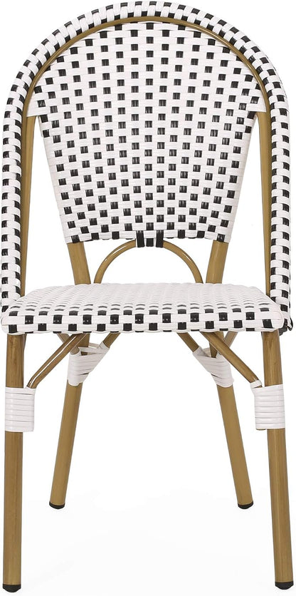 Christopher Knight Home Philomena Outdoor French Bistro Chair (Set of 4), Black + White + Bamboo Print Finish