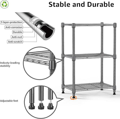 M MZG 450 lbs Steel Storage Shelving 3-Tier Utility Shelving Unit Steel Organizer Wire Rack for Home,Kitchen,Office (11.8" D x 17.7" W x 26.3" H) (Pack of 2)