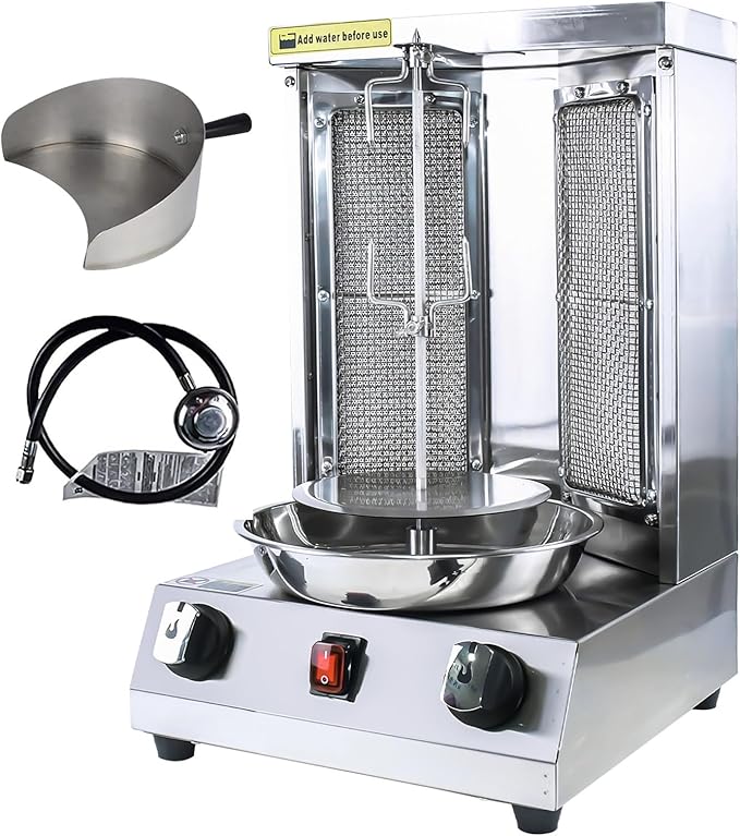 YOOKTEN Shawarma Grill Machine Gas Chicken Shawarma Cooker Machine Propane Doner Kebab Gyro Grill Machine with 2 Burner and Meat Catch Pan for Kitchen Restaurant