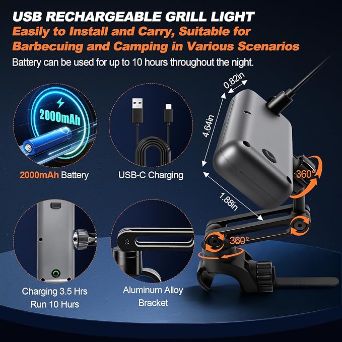 BBQ Grill Light for Blackstone Griddle and Weber Grill, Automatic On/Off BBQ Light, Blackstone Griddle Accessories, LED BBQ Grilling Accessories for Outdoor Grill, Gifts for Men Dad (1, Rectangular)