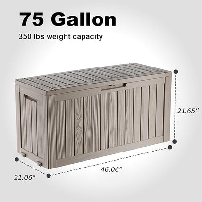 PatioZen 75 Gallon Resin Deck Box, Lockable Outdoor Storage Box for Patio Cushions Storage Furniture,Garden Tools, Pool Supplies, Weatherproof and UV Resistant (Grey)