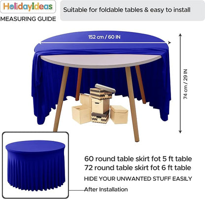 Fitted Royal Blue Spandex Table Skirts for Wedding Party,60 Inch Round | 6 Pack Spandex Table Covers, For 5 Ft Wedding Cake Tables, Wrinkle Resistant, Ruffle Design Banquets, Baby Showers, Parties