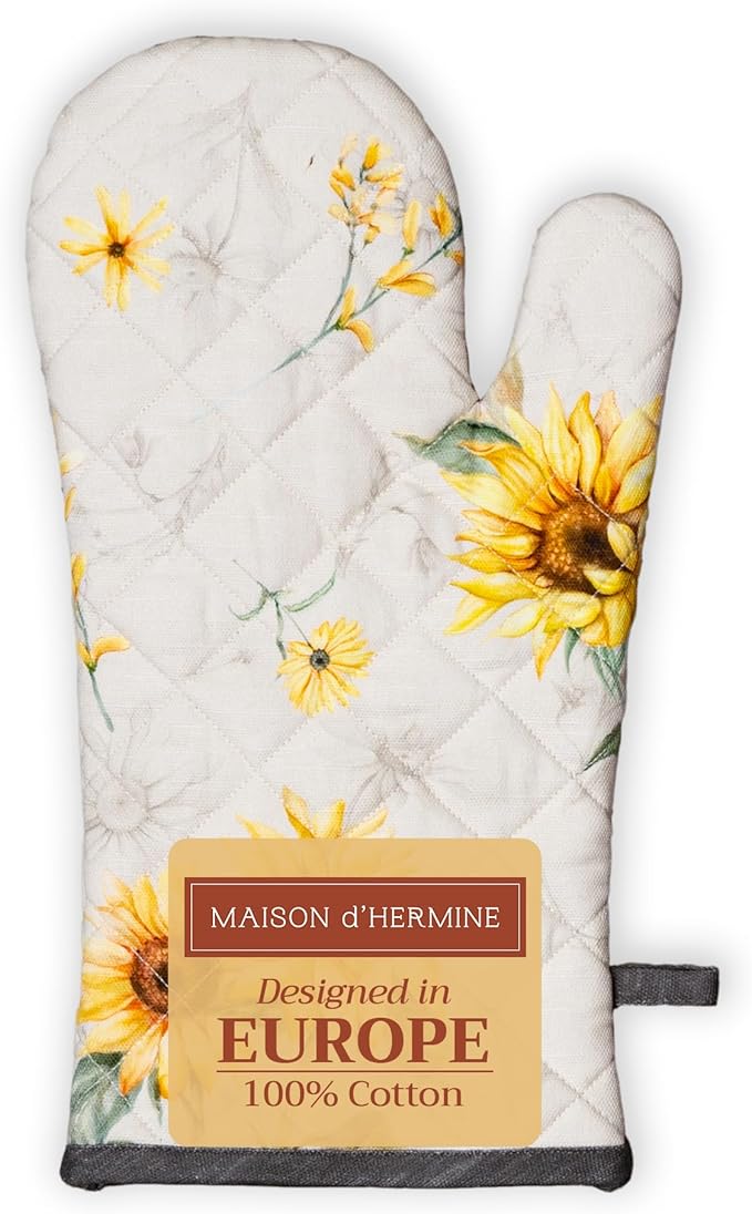 Maison d'Hermine Oven Gloves 100% Cotton Oven Mitt 7" x 13" with Loop Heat Resistant BBQ Cooking Gloves Baking Grilling Kitchen Hotel Home Farmhouse Spring Summer (Pack of 1, Candice)