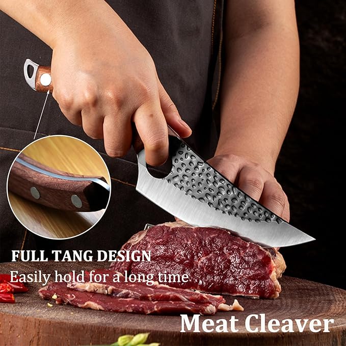 Chef Knife, Boning Knife for Meat Cutting, Viking knife with sheath,Hand Forged Japanese Knife,Kitchen Knives For Home, Outdoor Cooking, Camping BBQ (Yellow)