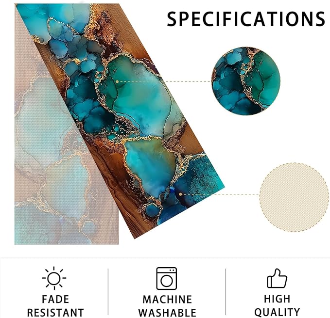 Turquoise Marble Table Runner,Dining Decor for Kitchen Coffee Table Family Dinners Holiday Parties Wedding Events Decor(13x72 inch)
