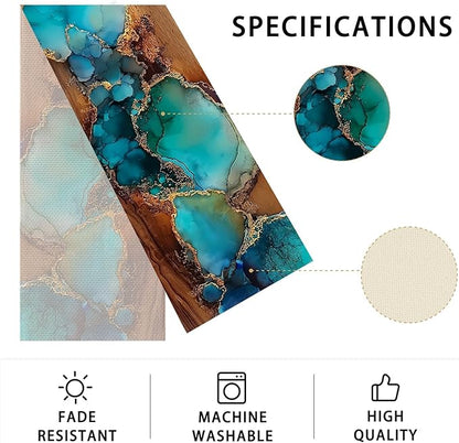 Turquoise Marble Table Runner,Dining Decor for Kitchen Coffee Table Family Dinners Holiday Parties Wedding Events Decor(13x72 inch)