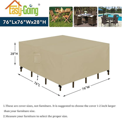Easy-Going Square Patio Furniture Cover Waterproof Outdoor Dining Table and Chair Cover Anti-UV Outside Sectional Sofa Set Covers (76"L x 76"W x 28"H, Camel)