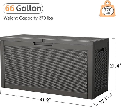 66 Gallon Outdoor Deck Box - Lockable Waterproof Storage Container, Resin Weatherproof Box for Patio Garden Furniture Pool Tools Cushions, Black