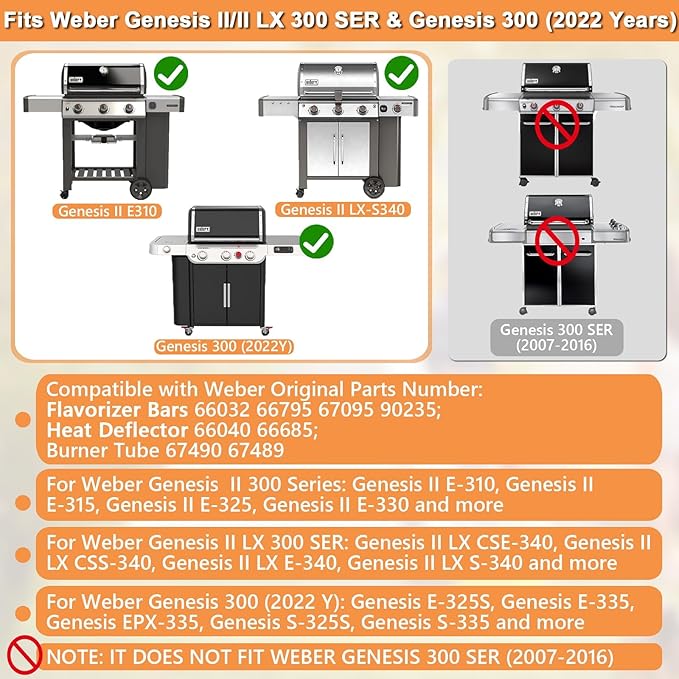 GS4 Genesis 2 Grill Parts for Weber 3 Burner GS4 Genesis II Replacement for Genesis II/II LX 300 SER,Genesis 300 (2022 YRS) Parts for Weber Flavorizer Bar 66032 67095,Heat Deflector 66040,Burner 67489