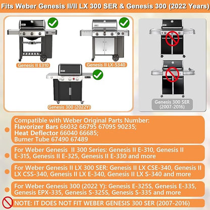 GS4 Genesis 2 Grill Parts for Weber 3 Burner GS4 Genesis II Replacement for Genesis II/II LX 300 SER,Genesis 300 (2022 YRS) Parts for Weber Flavorizer Bar 66032 67095,Heat Deflector 66040,Burner 67489
