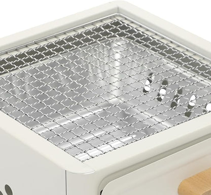 Charcoal Grill, 12.2" Portable Square Tabletop Charcoal Barbecue Grill Lightweight BBQ Yakitori Grill with Net Baking Tray for Outdoor Patio Backyard Barbecue Cooking