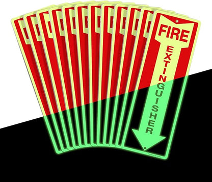 GicnKeuz Fire Extinguisher Sign,12×4 Inches Glow-In-The-Dark Aluminum Fire Extinguisher Signs with a Phosphorescent Film Layer,2 Pre-drilled holes,Easy to Install,Indoors and Outdoors Use (12-pack)
