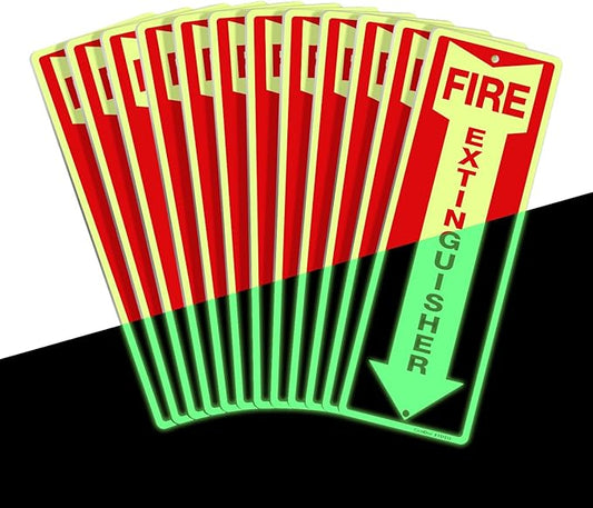GicnKeuz Fire Extinguisher Sign,12×4 Inches Glow-In-The-Dark Aluminum Fire Extinguisher Signs with a Phosphorescent Film Layer,2 Pre-drilled holes,Easy to Install,Indoors and Outdoors Use (12-pack)