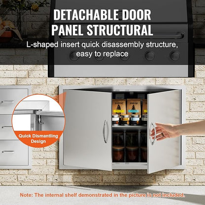 VEVOR BBQ Access Door, 36W x 24H Inch Double Outdoor Kitchen Door, Stainless Steel Flush Mount Door, Wall Vertical Door with Handles, for BBQ Island, Grilling Station, Outside Cabinet, sliver