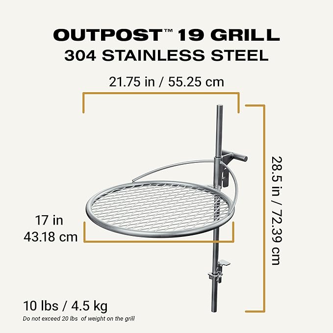 Outpost Grill 19 - Campfire Grill- Breeo X Series Accessory - Stainless Steel, Durable, USA Made - Campfire Grate - Camping Cooking Rack - Fire Pit Accessories