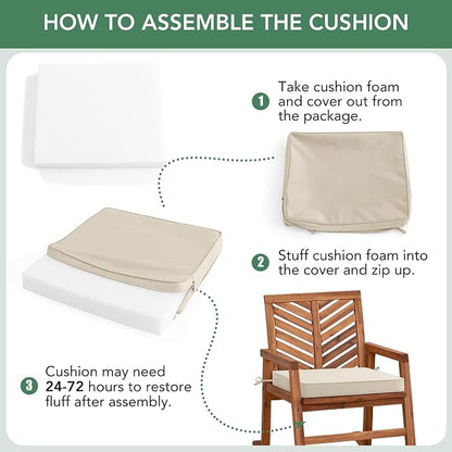 Outdoor Chair Cushions Set of 2: Waterproof & Fade Resistant Deep Seat Cushion for Patio Furniture - 24 x 24 x 3 Inch Chair Pads with Ties and Hidden Zipper - Patio Chair Cushion Replacement, Beige