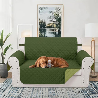 Reversible Loveseat Couch Sofa Covers, 2-Seater, Huntergreen | Loveseat Covers for Dogs Water Repellent, Friendly Furniture Protector with Elastic Straps for Living Room