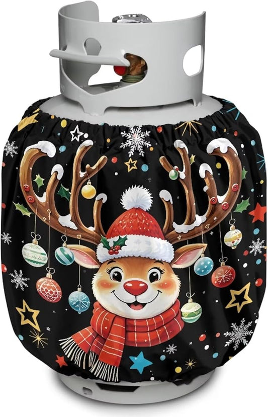 Reindeer Print Propane Tank Cover 20lb Heavy Duty Gas Cover Fits Standard 20 lb Tank Cylinder Easily Slips onto Your Propane Tank Outdoor Grill Accessories