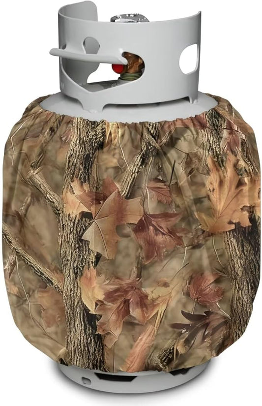 Propane Tank Covers 20lb Camo Brown Outdoor Heavy Duty Waterproof Windproof Gas Tank Cylinder Cover with Elastic Brand, Dress up Your Gas Grill,