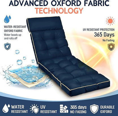 MAGIC ELEPHANT Chaise Lounge Cushion Outdoor, Memory Foam Replacement Patio Pool Lounge Chair Cushion with Ties for Outdoor Furniture, 74 x 22 x 4 Inch (Oxford Blue)