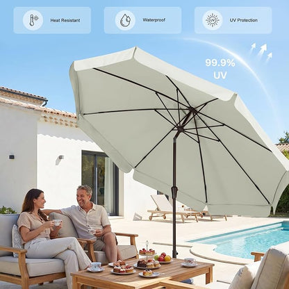ABCCANOPY 11FT Scalloped Patio Umbrella Table Market Umbrella, Light Beige | Durable 8 Sturdy Fiberglass Ribs, Push Button Tilt and Crank, UV Protection Waterproof Outdoor Umbrella, Valance Style