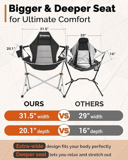 KingCamp Hammock Camping Chair, Swinging Portable Camp Chairs for Adults, 400lbs Heavy Duty Oversized Folding Rocking Chair with Adjustable Recline, Aluminum Alloy Frame for Outdoor Patio Beach Sport