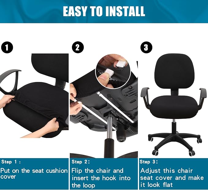 Smiry Stretch Jacquard Office Computer Chair Seat Covers, Removable Washable Anti-dust Desk Chair Seat Cushion Protectors - Black (Pack of 2)
