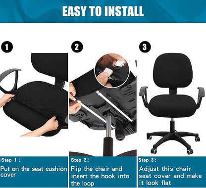 Smiry Stretch Jacquard Office Computer Chair Seat Covers, Removable Washable Anti-dust Desk Chair Seat Cushion Protectors - Black (Pack of 2)