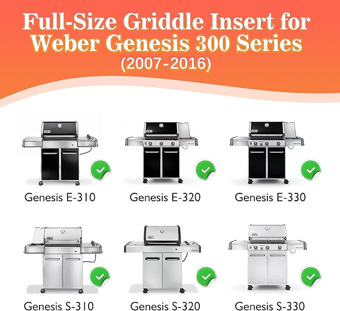Grill Griddle for Weber Genesis 300 Grill E310, E330, E320-6788 Full Size Griddle Insert for Genesis S310, S320, S330 Gas Grills, for Weber Part 7524, 7528