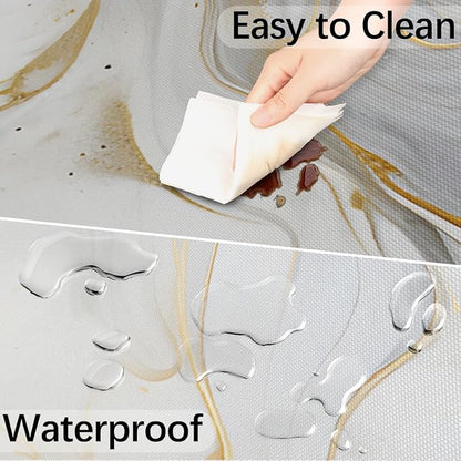 Fitted Round Tablecloth with Umbrella Hole and Zipper Marble Liquid Texture Outdoor Elastic Table Cloth 45"-56" Oil-Proof Waterproof White Gold Marble Patio Table Cover for Party Outdoor
